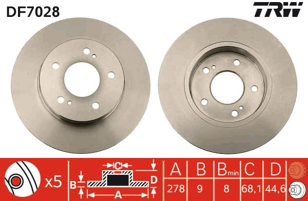 Disque de frein DF7028 TRW en pack de 2 pour les voitures Nissan et Infiniti