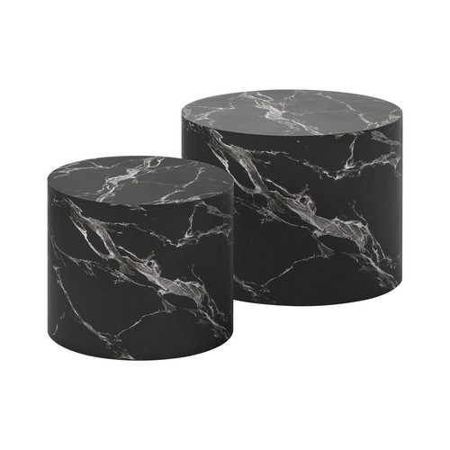 Oikiture Coffee Table Set of 2 Round Side Tables Sofa Cafe Marble Effect Black - Picture 5 of 10