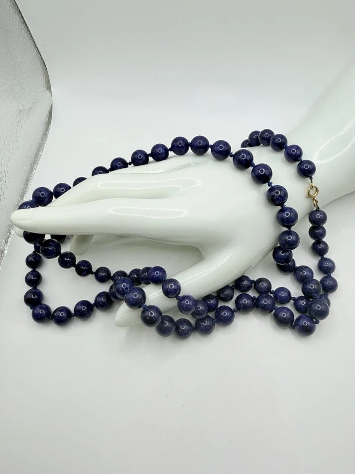 Винтажный 14K желтое золото синий лазурит бисером 40» ожерелье длиной 8 мм бисер - Изображение 3 из 4
