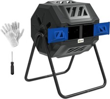 160L Tumbling Compost Bin Outdoor Dual Chamber 360° Rotating Composter, Garden