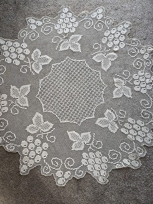 Vintage Cotton Filet Lace Tablecloth 57'' Round Grapes