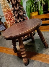 Vtg Bobbin Designed 4 Leg Wooden Milking Stool Step Stool 9" Tall
