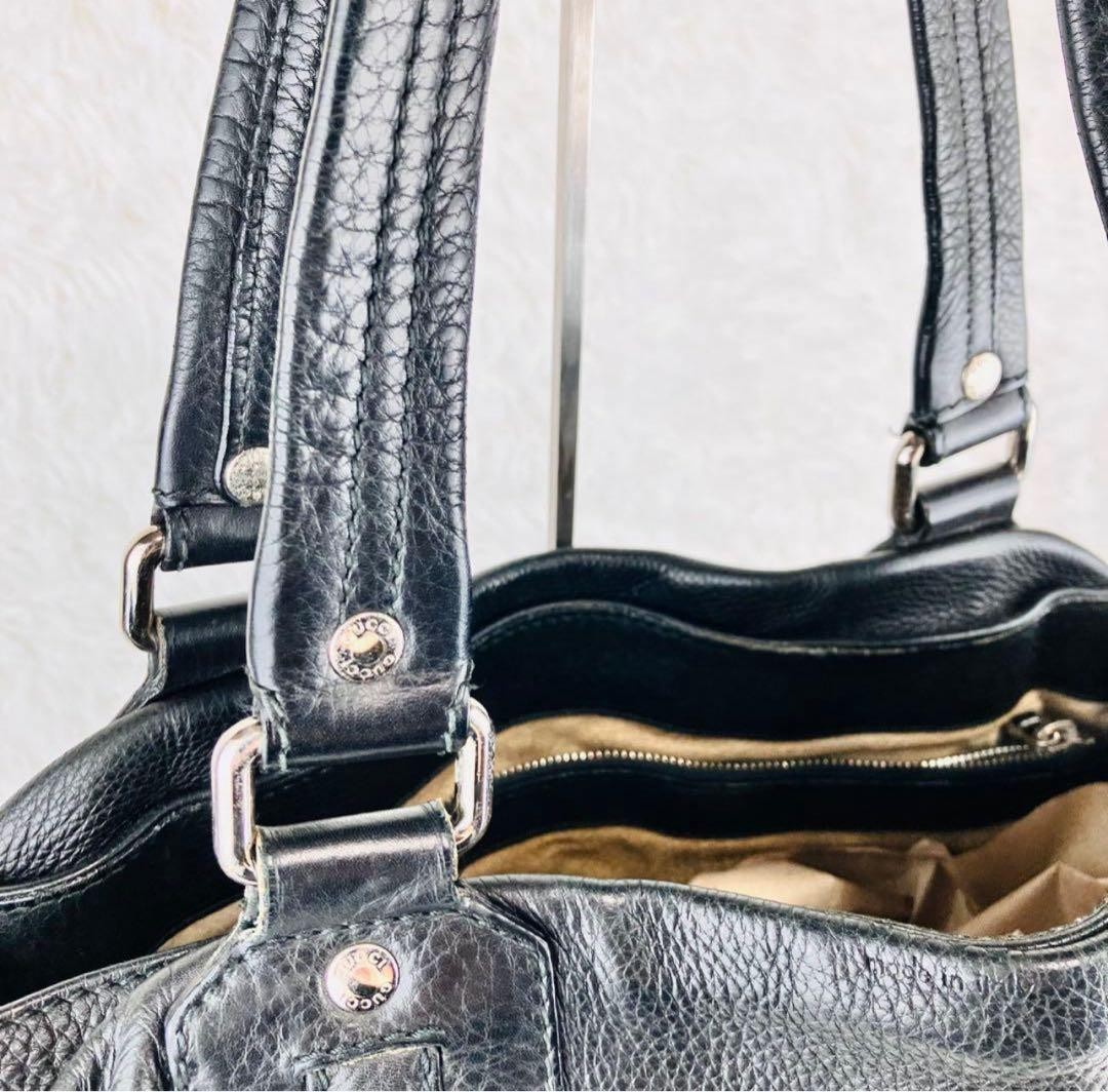 GUCCI Leather Tote Bag Cellarius Black Authentic Women's Fashion thumbnail 6