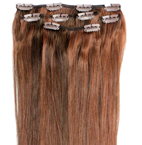 Clip In Remy 100% Real Human Hair Extensions Half Head Copper Brown Mix 4/30# - Picture 1 of 1
