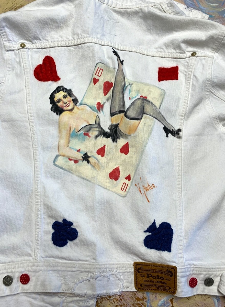 Ralph Lauren White Denim Tracker Jacket men's size L Custom