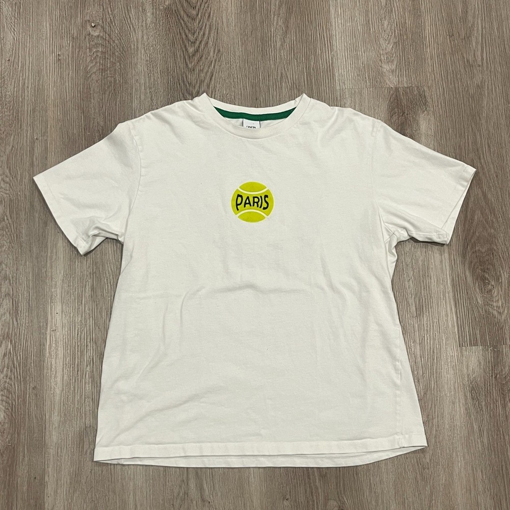 ZARA White Oversized T-Shirt with Paris Green Tennis Ball Print - Size Large  