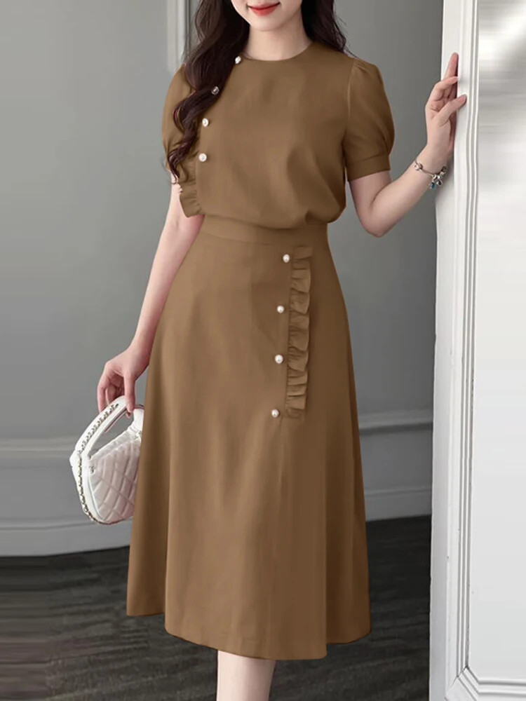 2PCS Short Sleeve Dress Sets Office Long Skirt Sets Summer Women