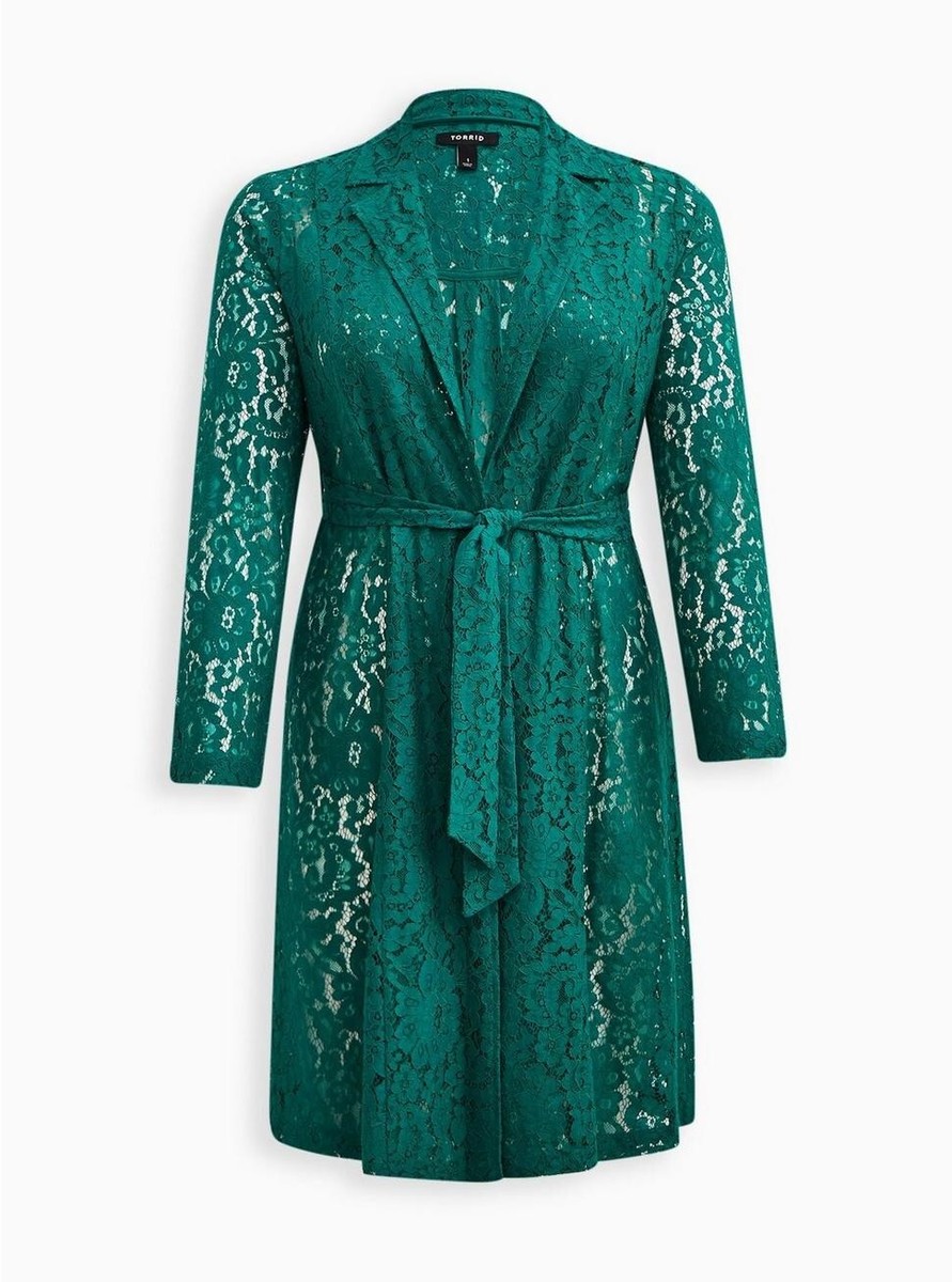 Torrid Lace Trench Coat Green 0 L 12 #E50783