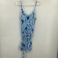 EUC Lilly Pulitzer Deanna Tank Top Romper Bay Blue Into the Deep Size S Belt