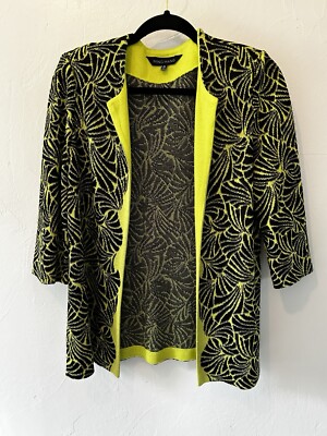 Ming Wang Cardigan Black Yellow Open Front Rayon Acrylic Size Medium
