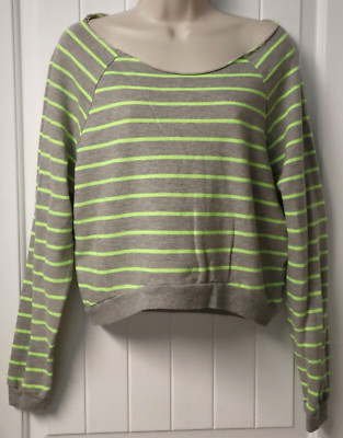MIKEN womens L sleeve Distressed neck cropped striped sweater size L