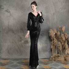 Kleid Kleid Elegant Lang Event Abend Schwarz Schleppe Strass Meerjungfrau 96276