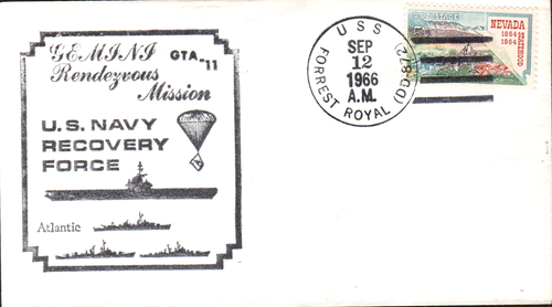 GEMINI 11 SEP 12 1966 USS FORREST ROYAL DD-872 RECOVERY FORCE CACHET