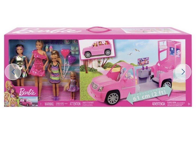 barbie limo and 4 dolls