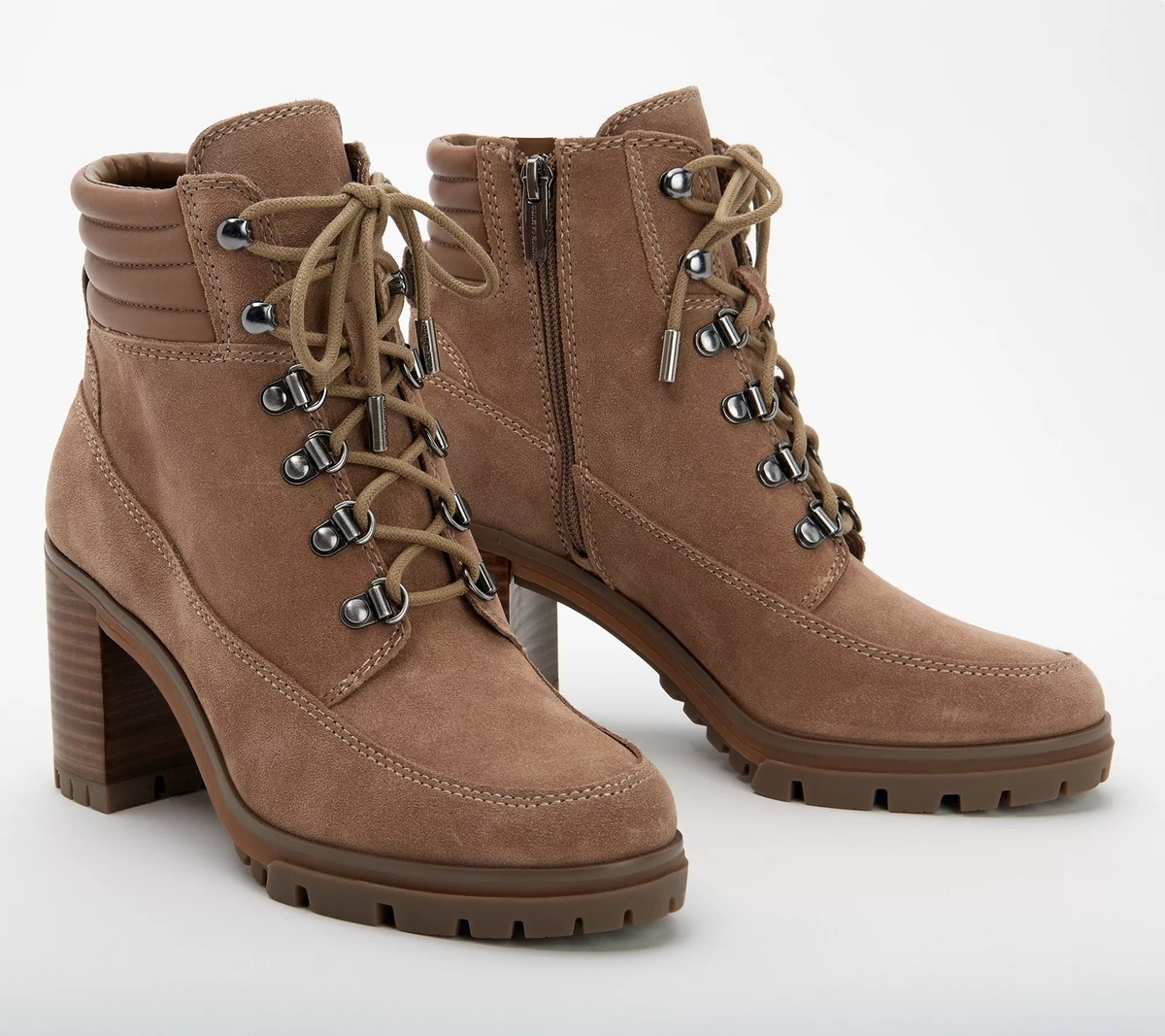 Vince Camuto Lace Up led Leather Hiker Boots Wild Mushroom New