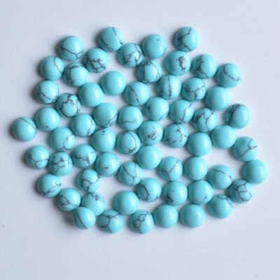 50pc Artificial Blue Turquoise Stone Round Cab Cabochon Jewelry No Holes 4mm