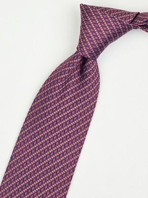 HERMES TIE 658845 T Blue Figure H Striped on Red Woven Silk
