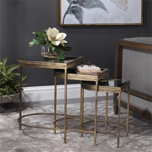 Uttermost India Contemporary Metal Nesting Tables in Antique Gold (Set of 3) - Picture 8 of 9