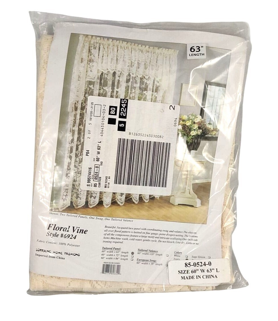 (2) Lorraine Home Fashions Floral Vine Style #6924 Ivory 60" W x 63" L Panels