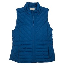 Ann Taylor LOFT Blue Quilted Puffer Vest Full Zip Mock Neck Zipper Pockets Sz XS
