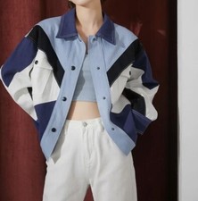 Geometric Print Button-Up Denim Jacket