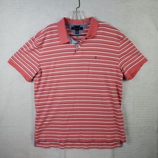 Tommy Hilfiger Polo Shirt Mens Size XL XLarge Pink Striped Beach Short Sleeve