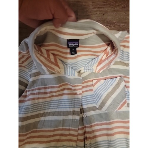 Patagonia Organic Cotton Striped Button Down Shirt Relaxed Fit Size 14 - Picture 3 of 14