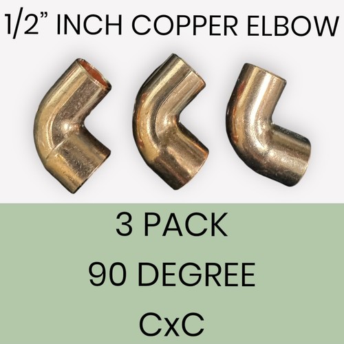 3 Pack -  1/2" Inch Radius 90 Degree Elbow CxC Wrot Copper Pipe Fitting Sweat
