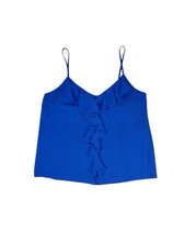 Paper Crane Bright Blue Spaghetti Strap Tank Top Ruffle Front Size Small