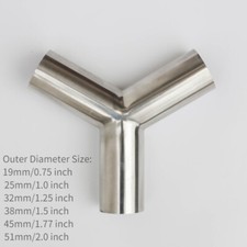 Y Shape Pipe 3 Way Fitting Stainless Steel 120 Degree Exhaust Tube Polished Tool
