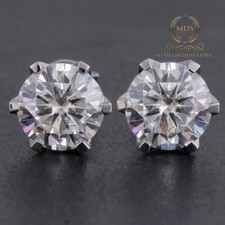Moissanite Solitaire Stud Earrings 2 CT Round Brilliant Cut Solid 14K White Gold