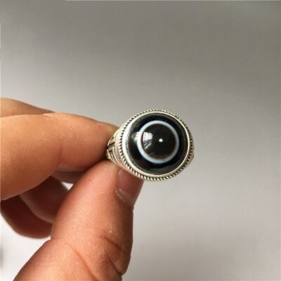 1Pc Agate Dzi Bead Ring, One Glance Sky Eye Agate Hand-engraved