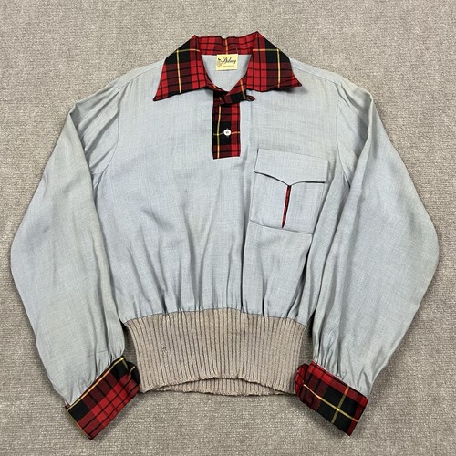 Vintage 50s Dobney Gaucho Plaid Pullover Shirt Loop Collar Men Medium Rockabilly