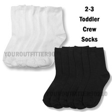 3, 6 and 12 Pairs Toddler Size 2-3 Crew High Casual School Socks Black White