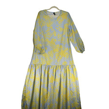 Shein Curve Maxi Dress Womens Size 0XL Blue Yellow Ruffle Long Lightweight