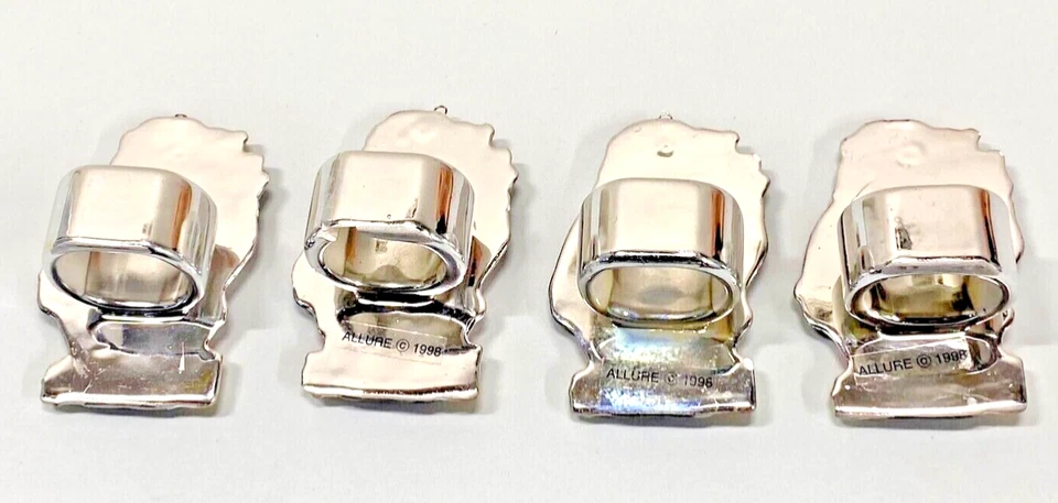 4 anéis de guardanapo de Papai Noel pintados de prata vermelha metálica Natal vintage anos 90 BOM! - Imagem 3 de 4