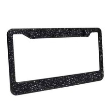 1 Black Metal Diamond Bling Glitter License Plate Frame Cover Crystal Rhinestone