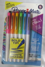 Paper Mate Flair Felt Tip Pens, Bold Tip (1.2 mm), Assorted Colors, 12 Count