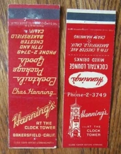 BAKERSFIELD, CALIFORNIA: HANNING'S RESTAURANT MATCHBOOK MATCHCOVERS -E