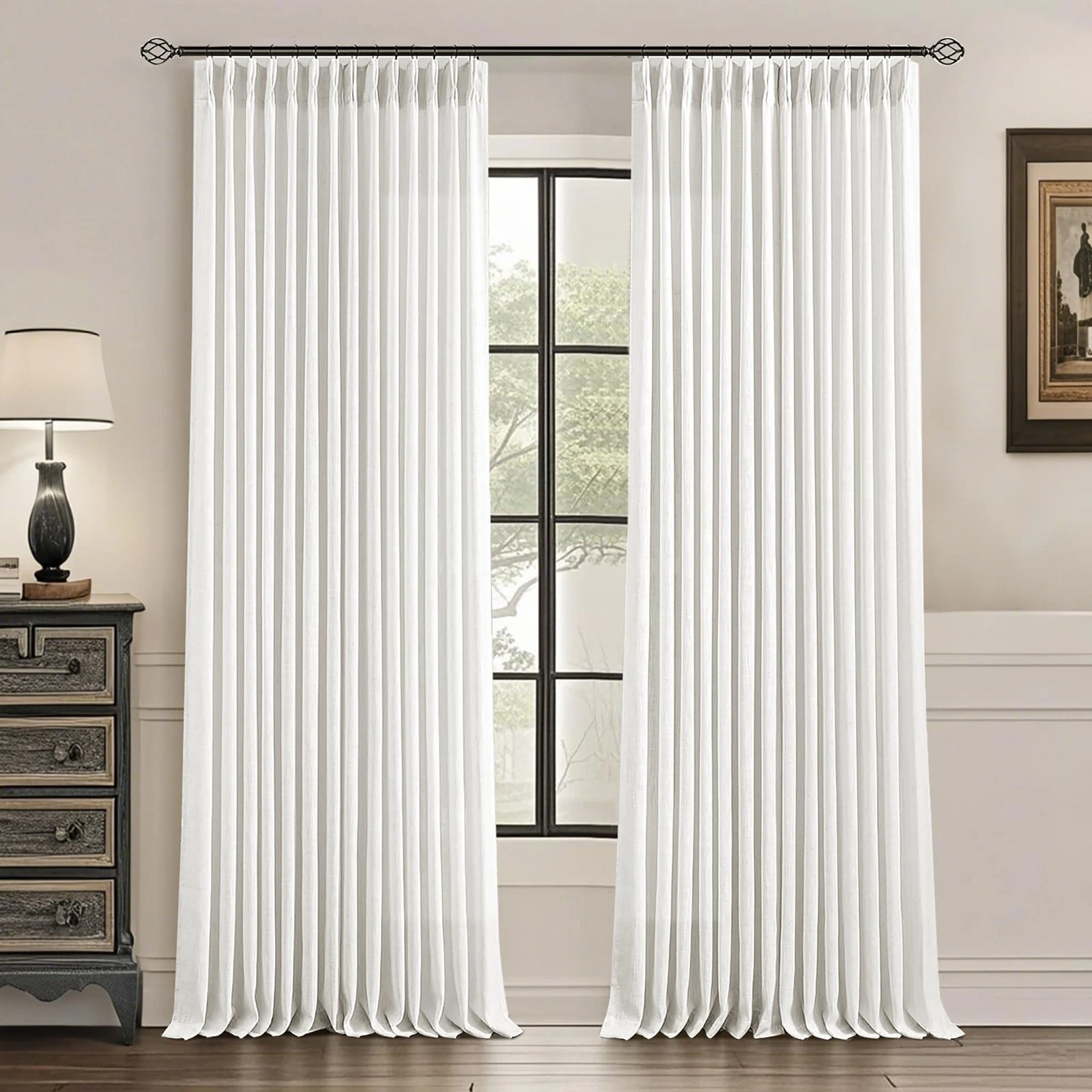 Uqocnh Pinch Pleated Linen Curtains White 84 Inch Length 2 Panels Flax