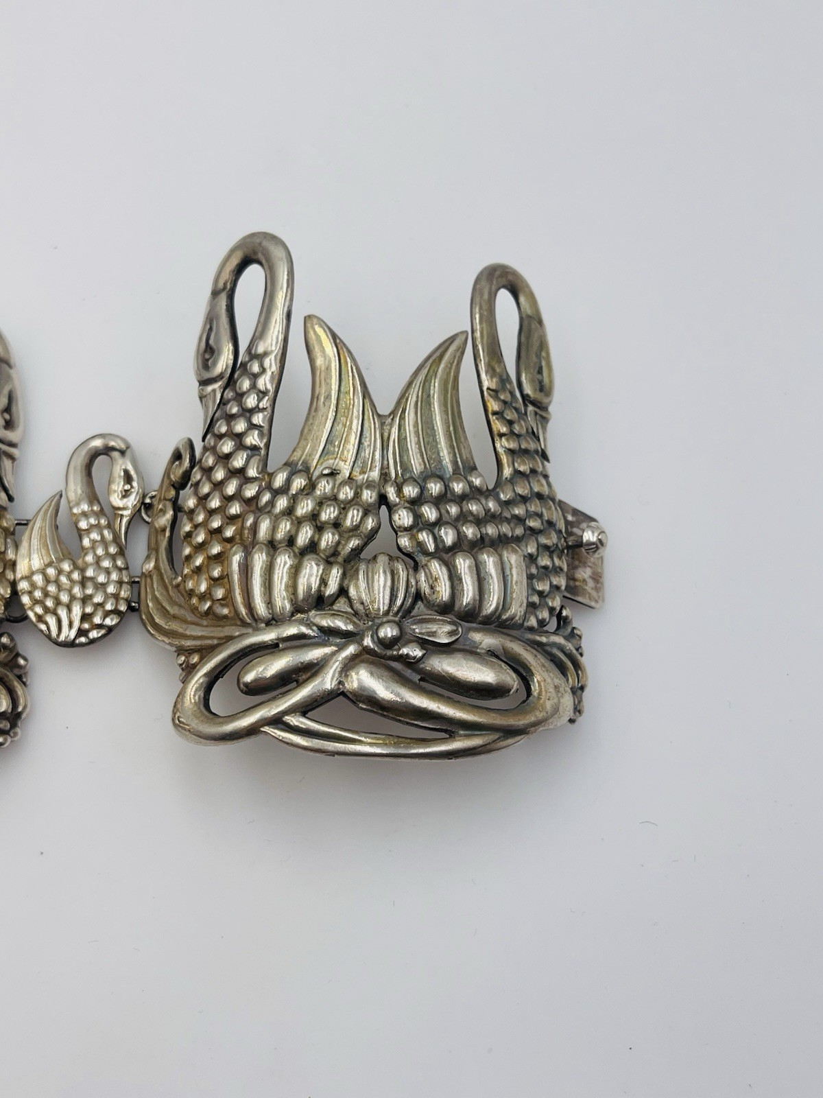 Los Castillo Vintage Mexican Sterling Silver Large Wide Swans Bangle Bracelet