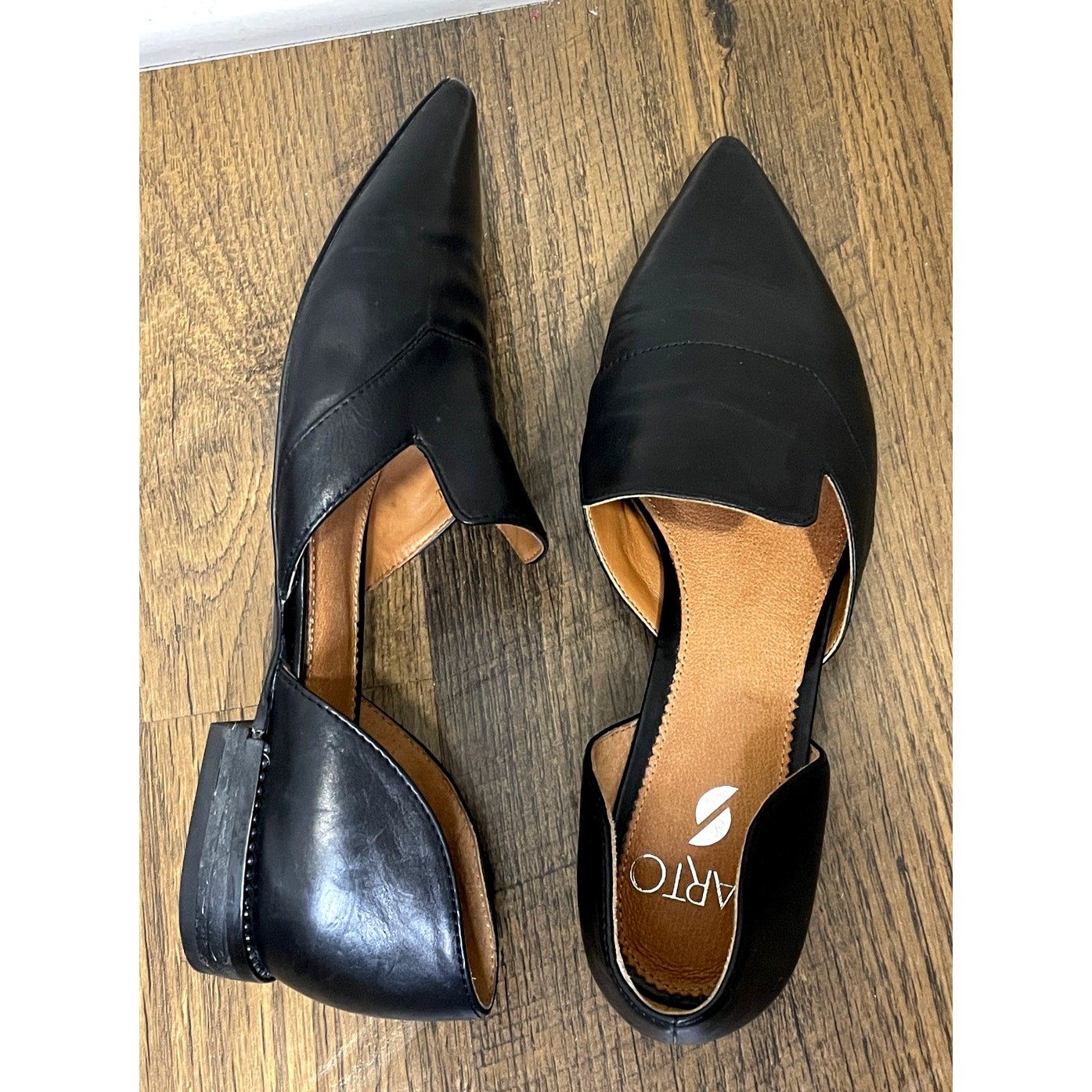 Franco Sarto Toby Black Leather Pointed Toe D'Orsay Flats Women's Sz 7.5