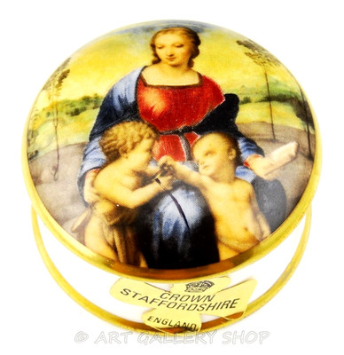 Crown Staffordshire England MADONNA OF THE GOLDFINCH RAPHAEL TRINKET BOX Mint