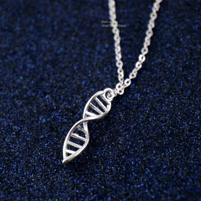 925 Sterling Silver Tiny Biology Genomics DNA Charm Pendant Necklace A2811