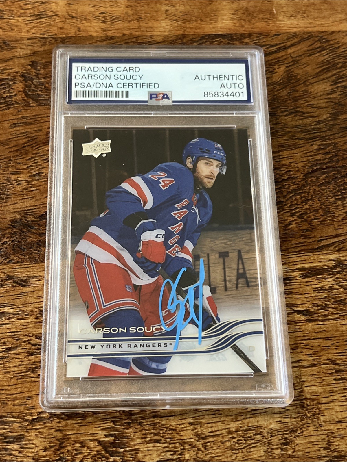 Carson Soucy IP Signed UD Clear Cut Card PSA DNA Coa Slab Rangers Autographed