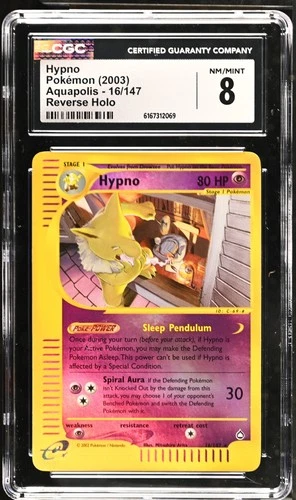 CGC 8 Hypno 16/147 Aquapolis Reverse Holo Pokemon Card