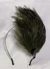 Dark Green Feathers Hairband With Black Rhinestone Bead Elegant Stylish Headband