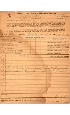 1940 Diesel Locomotive Inspection Report Scranton PA Train 301 Units 1545 1547