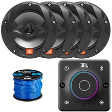 JBL Marine Receiver, 4x 6.5" 225W 2-Way Multi-Element Black Speakers, 16G Wire