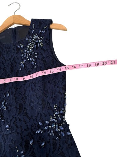 J Crew Collection dunkelblau Spitze Strass verziert Abendkleid Damen 00 - Bild 8 von 9
